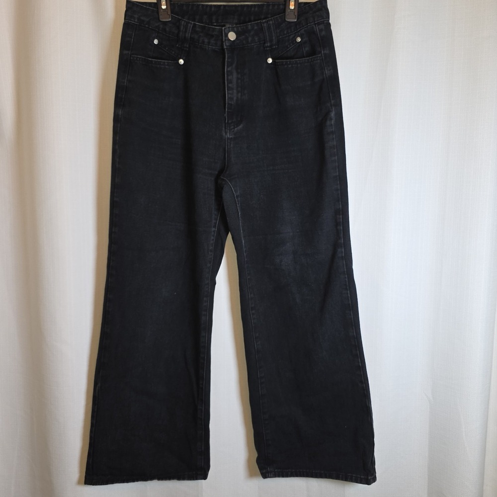 CIDER Women's Wide Leg Black Denim Jeans 5-Pocket Button Closure Solid XL